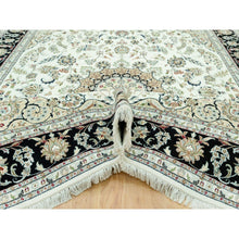 Load image into Gallery viewer, 9&#39;x12&#39;2&quot; Snowbound White And Naval Blue, Hand Knotted Densely Woven Nain 250 Kpsi Center Medallion Flower Design, 100% Wool, Oriental Rug FWR543510