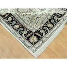 Load image into Gallery viewer, 9&#39;x12&#39;2&quot; Snowbound White And Naval Blue, Hand Knotted Densely Woven Nain 250 Kpsi Center Medallion Flower Design, 100% Wool, Oriental Rug FWR543510
