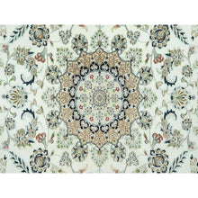 Load image into Gallery viewer, 9&#39;x12&#39;2&quot; Snowbound White And Naval Blue, Hand Knotted Densely Woven Nain 250 Kpsi Center Medallion Flower Design, 100% Wool, Oriental Rug FWR543510