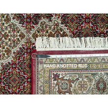 Load image into Gallery viewer, 6&#39;1&quot;x9&#39; Blue Sari Silk with Textured Wool Arts and Crafts Block Design Hand Knotted Oriental Rug FWR356880