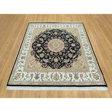 Load image into Gallery viewer, 7&#39;x7&#39; Broncos Blue With Dove White, Nain Central Medallion Flower Design, 250 Kpsi, Soft Wool, Hand Knotted, Oriental Square Rug FWR543558