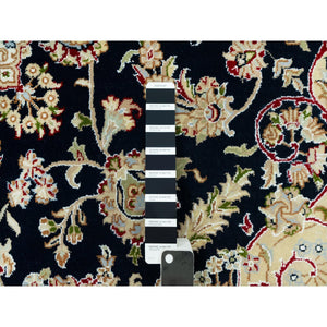 7'x7' Broncos Blue With Dove White, Nain Central Medallion Flower Design, 250 Kpsi, Soft Wool, Hand Knotted, Oriental Square Rug FWR543558