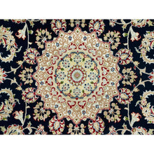 Load image into Gallery viewer, 7&#39;x7&#39; Broncos Blue With Dove White, Nain Central Medallion Flower Design, 250 Kpsi, Soft Wool, Hand Knotted, Oriental Square Rug FWR543558