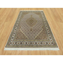 Load image into Gallery viewer, 5&#39;10&quot;x9&#39;2&quot; Silky White, Densely Woven Center Large Fish Medallion Tabriz Mahi Design, High Quality Wool, Hand Knotted, Oriental Rug FWR543588