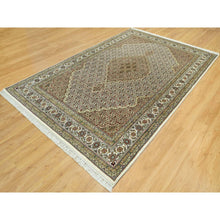 Load image into Gallery viewer, 5&#39;10&quot;x9&#39;2&quot; Silky White, Densely Woven Center Large Fish Medallion Tabriz Mahi Design, High Quality Wool, Hand Knotted, Oriental Rug FWR543588