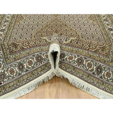 Load image into Gallery viewer, 5&#39;10&quot;x9&#39;2&quot; Silky White, Densely Woven Center Large Fish Medallion Tabriz Mahi Design, High Quality Wool, Hand Knotted, Oriental Rug FWR543588