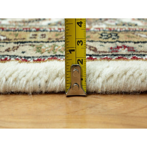 5'10"x9'2" Silky White, Densely Woven Center Large Fish Medallion Tabriz Mahi Design, High Quality Wool, Hand Knotted, Oriental Rug FWR543588