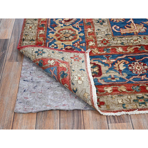 9'x11'8" Ajax Red, Peshawar Heriz with Antique Serapi Design, Shiny High Mountain Wool, Hand Knotted, Vegetable Dyes, Densely Woven, Soft Pile, Oriental Rug FWR5430