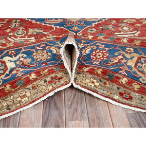 9'x11'8" Ajax Red, Peshawar Heriz with Antique Serapi Design, Shiny High Mountain Wool, Hand Knotted, Vegetable Dyes, Densely Woven, Soft Pile, Oriental Rug FWR5430