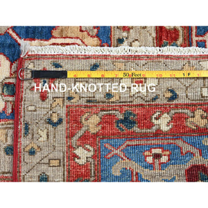 9'x11'8" Ajax Red, Peshawar Heriz with Antique Serapi Design, Shiny High Mountain Wool, Hand Knotted, Vegetable Dyes, Densely Woven, Soft Pile, Oriental Rug FWR5430