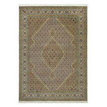 Load image into Gallery viewer, 8&#39;10&quot;x12&#39;3&quot; Oyster White, Tabriz Mahi with Fish Medallion Design, Denser Weave, Pure Wool, Hand Knotted, Oriental Rug FWR543630
