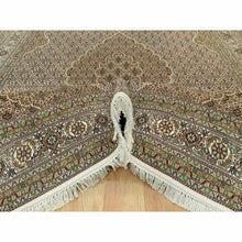 Load image into Gallery viewer, 8&#39;10&quot;x12&#39;3&quot; Oyster White, Tabriz Mahi with Fish Medallion Design, Denser Weave, Pure Wool, Hand Knotted, Oriental Rug FWR543630