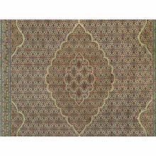 Load image into Gallery viewer, 8&#39;10&quot;x12&#39;3&quot; Oyster White, Tabriz Mahi with Fish Medallion Design, Denser Weave, Pure Wool, Hand Knotted, Oriental Rug FWR543630