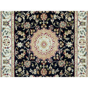 2'9"x20'1" Dallas Cowboys Blue, 250 Kpsi, Hand Knotted Central Medallion Flower Design Nain 100% Wool, Xl Runner Oriental Rug FWR543660