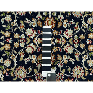 2'9"x12' Polo Blue, 250 Kpsi Denser Weave, Nain Vibrant Wool Large Central Medallion Floral Design, Hand Knotted Oriental Runner Rug FWR543666