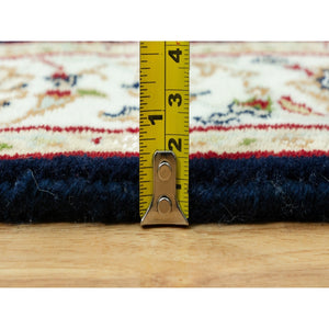 2'9"x12' Polo Blue, 250 Kpsi Denser Weave, Nain Vibrant Wool Large Central Medallion Floral Design, Hand Knotted Oriental Runner Rug FWR543666