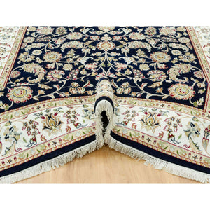 6'1"x8'10" Big Stone Blue, Nain With All Over Flower Design, Hand Knotted High Quality Wool, Denser Weave, Oriental 250 Kpsi Rug FWR543672