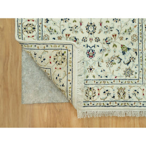 2'9"x20' Cloud Nine White, Nain With Floral Repetitive Design, All Wool 250 KPSI, Hand Knotted XL Runner Oriental Rug FWR543678