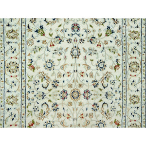 2'9"x20' Cloud Nine White, Nain With Floral Repetitive Design, All Wool 250 KPSI, Hand Knotted XL Runner Oriental Rug FWR543678