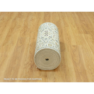 2'9"x20' Cloud Nine White, Nain With Floral Repetitive Design, All Wool 250 KPSI, Hand Knotted XL Runner Oriental Rug FWR543678