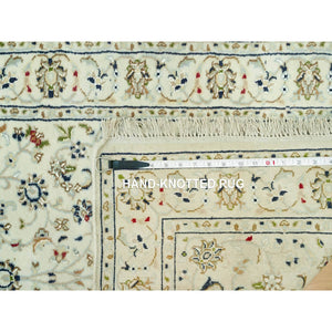 2'9"x20' Cloud Nine White, Nain With Floral Repetitive Design, All Wool 250 KPSI, Hand Knotted XL Runner Oriental Rug FWR543678