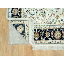 Load image into Gallery viewer, 5&#39;x7&#39; Cloud White, Blue Border, 250 KPSI Hand Knotted Nain All Over Floral Motifs, Densely Woven Extra Soft Wool, Oriental Rug FWR543690