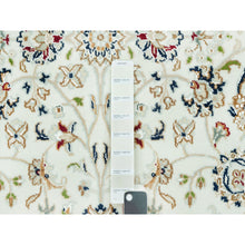 Load image into Gallery viewer, 5&#39;x7&#39; Cloud White, Blue Border, 250 KPSI Hand Knotted Nain All Over Floral Motifs, Densely Woven Extra Soft Wool, Oriental Rug FWR543690