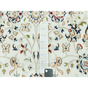 5'x7' Cloud White, Blue Border, 250 KPSI Hand Knotted Nain All Over Floral Motifs, Densely Woven Extra Soft Wool, Oriental Rug FWR543690