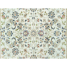Load image into Gallery viewer, 5&#39;x7&#39; Cloud White, Blue Border, 250 KPSI Hand Knotted Nain All Over Floral Motifs, Densely Woven Extra Soft Wool, Oriental Rug FWR543690