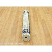 Load image into Gallery viewer, 5&#39;x7&#39; Cloud White, Blue Border, 250 KPSI Hand Knotted Nain All Over Floral Motifs, Densely Woven Extra Soft Wool, Oriental Rug FWR543690