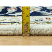 Load image into Gallery viewer, 5&#39;x7&#39; Cloud White, Blue Border, 250 KPSI Hand Knotted Nain All Over Floral Motifs, Densely Woven Extra Soft Wool, Oriental Rug FWR543690