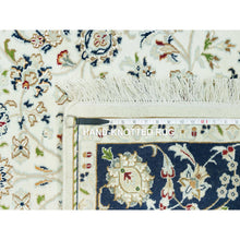 Load image into Gallery viewer, 5&#39;x7&#39; Cloud White, Blue Border, 250 KPSI Hand Knotted Nain All Over Floral Motifs, Densely Woven Extra Soft Wool, Oriental Rug FWR543690