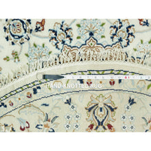 Load image into Gallery viewer, 5&#39;x5&#39; Droplets White, Hand Knotted Nain With Center Medallion Floral Design, Denser Weave 250 Kpsi, Soft Wool, Round Oriental Rug FWR543702