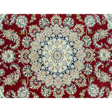 Load image into Gallery viewer, 7&#39;x7&#39; Portia Red, Hand Knotted Nain with Center Medallion Flower Design, Densely Woven 250 KPSI, All Wool, Oriental Round Rug FWR543708
