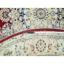 Load image into Gallery viewer, 7&#39;x7&#39; Portia Red, Hand Knotted Nain With Center Medallion Flower Design, Densely Woven 250 Kpsi, All Wool, Oriental Round Rug FWR543708