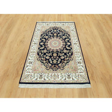 Load image into Gallery viewer, 4&#39;3&quot;x6&#39;3&quot; Gale Force Blue, 250 KPSI, Nain Pure Wool Central Medallion Floral Design Denser Weave, Hand Knotted, Oriental Rug FWR543714