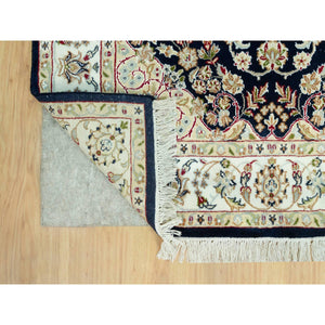 4'3"x6'3" Gale Force Blue, 250 KPSI, Nain Pure Wool Central Medallion Floral Design Denser Weave, Hand Knotted, Oriental Rug FWR543714