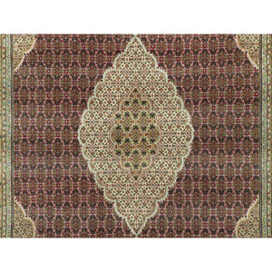10'x14'3" Crabby Apple Red, Shiny Wool, Tabriz With Hand Knotted Center Fish Motif, Densely Woven All Over Mahi Design, Oriental Rug FWR543738