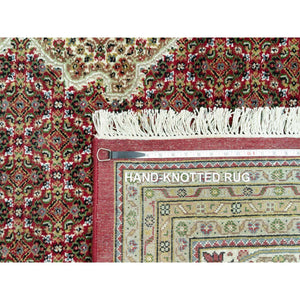 10'x14'3" Crabby Apple Red, Shiny Wool, Tabriz With Hand Knotted Center Fish Motif, Densely Woven All Over Mahi Design, Oriental Rug FWR543738