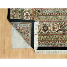 Load image into Gallery viewer, 9&#39;8&quot;x14&#39;2&quot; Smoky Black With Swan Wing White, Tabriz Mahi With Fish Medallion Design, Densely Woven 100% Wool, Hand Knotted, Oriental Rug FWR543744
