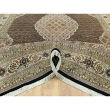 Load image into Gallery viewer, 9&#39;8&quot;x14&#39;2&quot; Smoky Black With Swan Wing White, Tabriz Mahi With Fish Medallion Design, Densely Woven 100% Wool, Hand Knotted, Oriental Rug FWR543744
