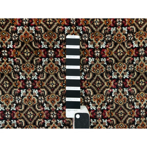 9'8"x14'2" Smoky Black With Swan Wing White, Tabriz Mahi With Fish Medallion Design, Densely Woven 100% Wool, Hand Knotted, Oriental Rug FWR543744