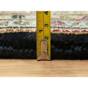 9'8"x14'2" Smoky Black With Swan Wing White, Tabriz Mahi With Fish Medallion Design, Densely Woven 100% Wool, Hand Knotted, Oriental Rug FWR543744