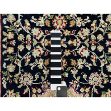 Load image into Gallery viewer, 2&#39;5&quot;x20&#39;1&quot; College Navy Blue, Glacier White Border, Natural Wool Hand Knotted Central Medallion Flower Design Nain, 250 Kpsi, Oriental Xl Runner Rug FWR543762