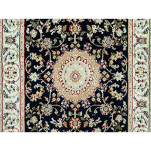 Load image into Gallery viewer, 2&#39;5&quot;x20&#39;1&quot; College Navy Blue, Glacier White Border, Natural Wool Hand Knotted Central Medallion Flower Design Nain, 250 Kpsi, Oriental Xl Runner Rug FWR543762