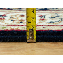 Load image into Gallery viewer, 2&#39;5&quot;x20&#39;1&quot; College Navy Blue, Glacier White Border, Natural Wool Hand Knotted Central Medallion Flower Design Nain, 250 Kpsi, Oriental Xl Runner Rug FWR543762