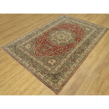 Load image into Gallery viewer, 6&#39;2&quot;x9&#39;1&quot; Caliente Red With Sturdy Brown Border, Hand Knotted, Antiqued Tabriz 100% Wool Haji Jalili Design, Vegetable Dyes Soft Pile, Denser Weave, Oriental Rug FWR543780