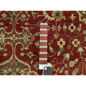 6'2"x9'1" Caliente Red With Sturdy Brown Border, Hand Knotted, Antiqued Tabriz 100% Wool Haji Jalili Design, Vegetable Dyes Soft Pile, Denser Weave, Oriental Rug FWR543780