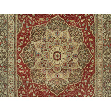 Load image into Gallery viewer, 6&#39;2&quot;x9&#39;1&quot; Caliente Red With Sturdy Brown Border, Hand Knotted, Antiqued Tabriz 100% Wool Haji Jalili Design, Vegetable Dyes Soft Pile, Denser Weave, Oriental Rug FWR543780