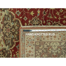 Load image into Gallery viewer, 6&#39;2&quot;x9&#39;1&quot; Caliente Red With Sturdy Brown Border, Hand Knotted, Antiqued Tabriz 100% Wool Haji Jalili Design, Vegetable Dyes Soft Pile, Denser Weave, Oriental Rug FWR543780